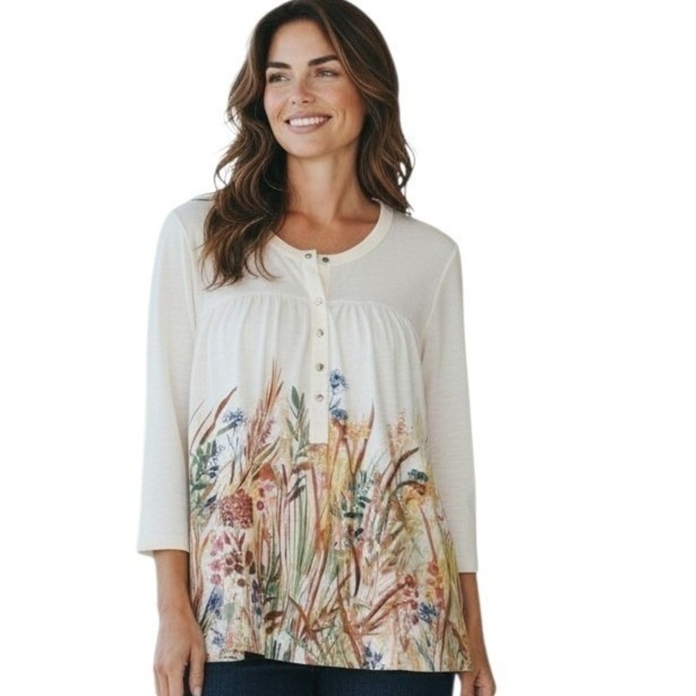 Anthropologie Postmark Floral Women's size Medium Casual Henley Knit top